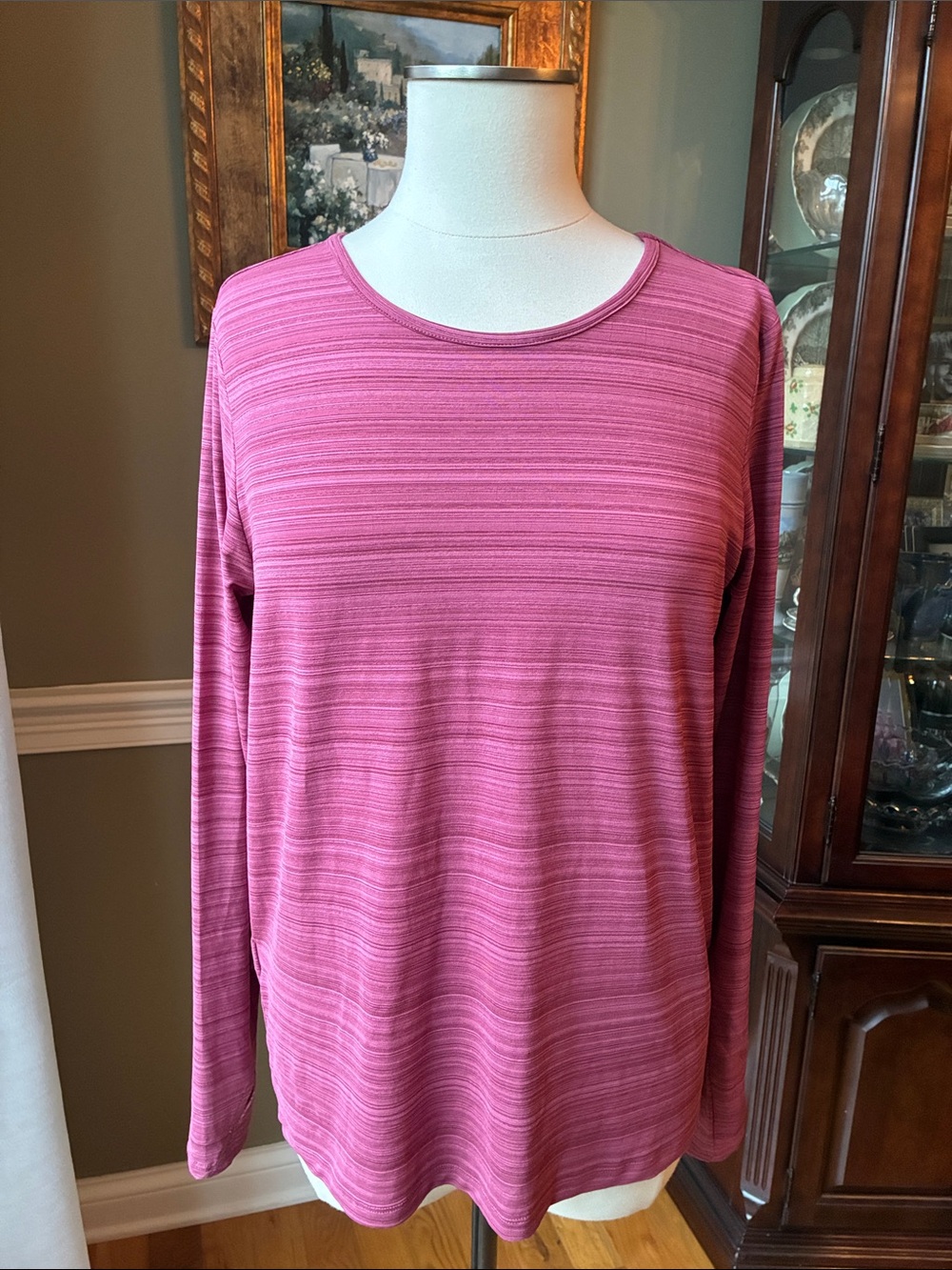 Eddie Bauer FREEDRY Pink Striped Long Sleeve Crewneck Top Size Large
